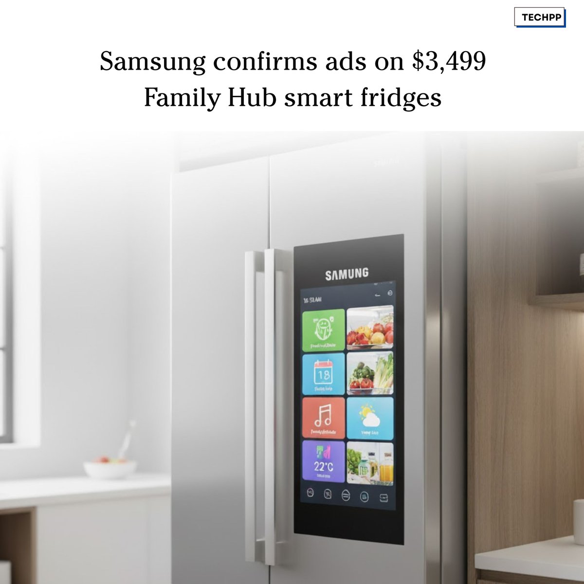 techpp's tweet image. Samsung confirms ads on $3,499 Family Hub smart fridges

#Samsung #FamilyHub #SmartFridge