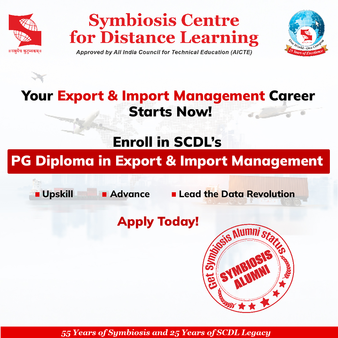 SCDLSymbiosis's tweet image. Take the next step in your career with SCDL’s Post Graduate Diploma in Export &amp;amp; Import Management and gain industry-ready expertise in global trade, logistics, supply chain, documentation &amp;amp; compliance.

🔗 Enroll Now: scdl.net/programs/post-…

#ExportImport #InternationalTrade