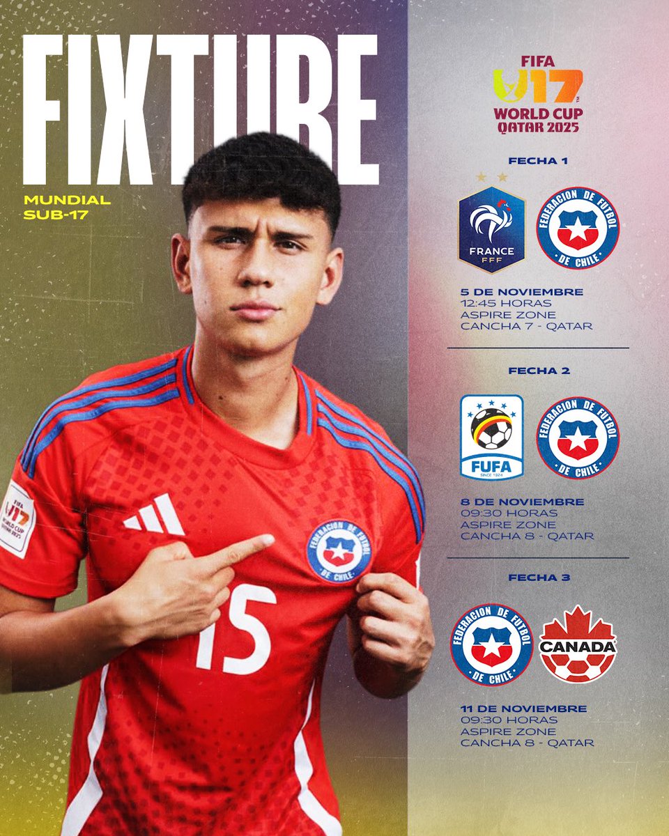 ¡Con todo, Jaime! 💪🏽🇨🇱 En minutos, nuestro canterano Jaime Poblete y La Roja Sub-17 harán su estreno en el Mundial Sub-17 de Qatar, donde se medirán ante Francia en el primer partido. 

Nuestro jugador será titular en el debut. El duelo será transmitido por Chilevisión.