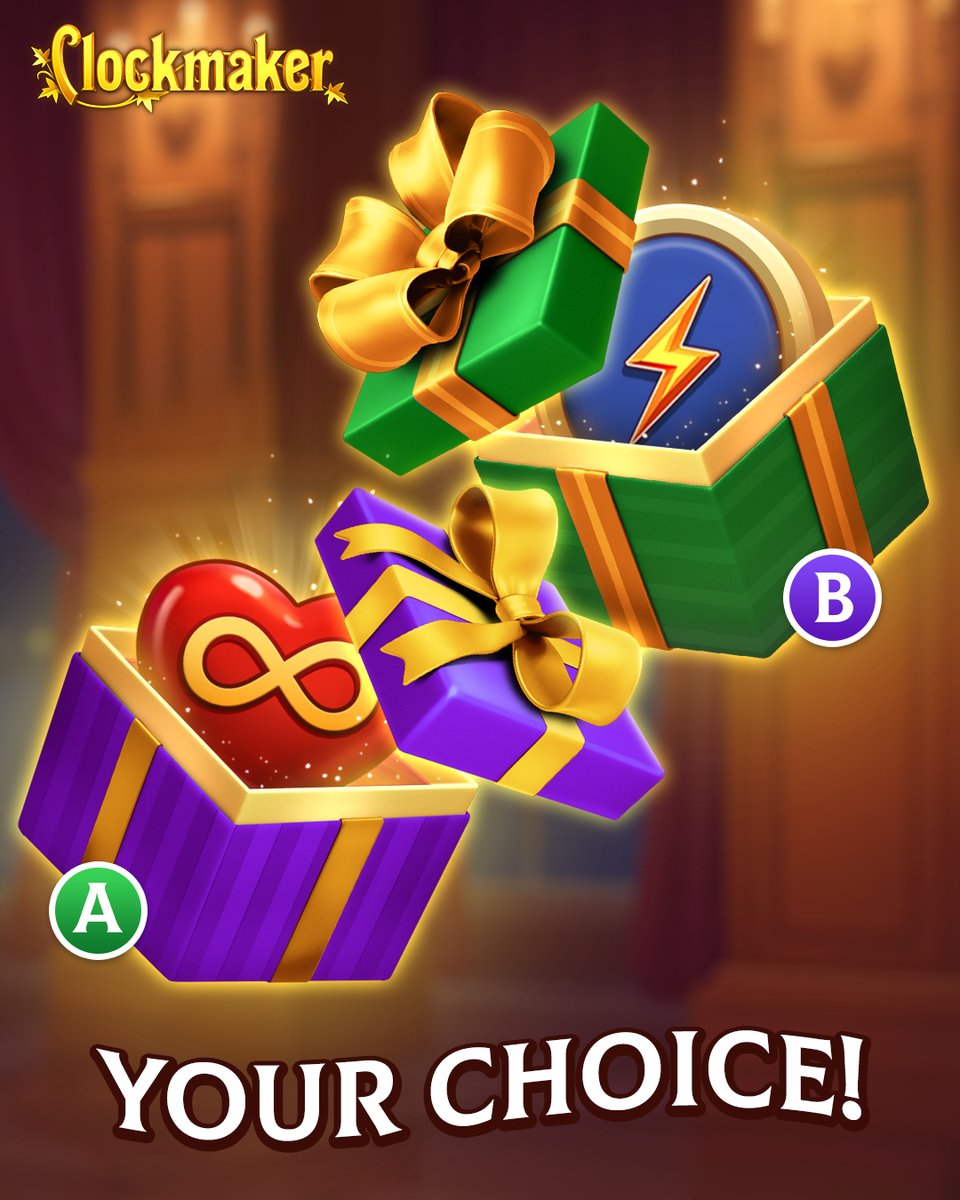 ClockmakerGame's tweet image. 🎁 𝐂𝐡𝐨𝐨𝐬𝐞 𝐲𝐨𝐮𝐫 𝐠𝐢𝐟𝐭 𝐛𝐞𝐟𝐨𝐫𝐞 𝐭𝐡𝐞 𝐮𝐩𝐜𝐨𝐦𝐢𝐧𝐠 𝐞𝐯𝐞𝐧𝐭! ➡️ play.belka-games.com/twi

Which reward should arrive next: 𝟏 𝐡𝐨𝐮𝐫 𝐨𝐟 𝐋𝐢𝐯𝐞𝐬 or 𝟏 𝐡𝐨𝐮𝐫 𝐨𝐟 𝐋𝐢𝐠𝐡𝐭𝐧𝐢𝐧𝐠𝐬? ❤️⚡ Comment your choice and stay tuned for the results!