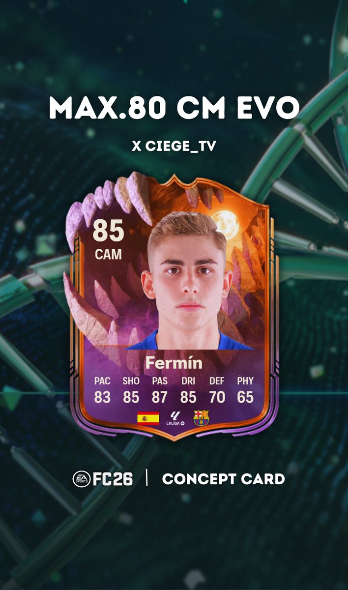 🚨FC26 NEWS

New evolution 🧬 coming very soon…👀 

Requirements:
• ✅CM Position
• ✅Max.80 Overall 
• ❌Can’t use Silver Stars Icon
• ❌Stats Requirements

Upgrades:
•✅Huge stats boost 
•✅Tiki-taka &amp; Powershot
•✅CM Playmaker++

Make sure to follow <a href="/CiegeTv/">Ciege_tv</a> 

#EAFC26