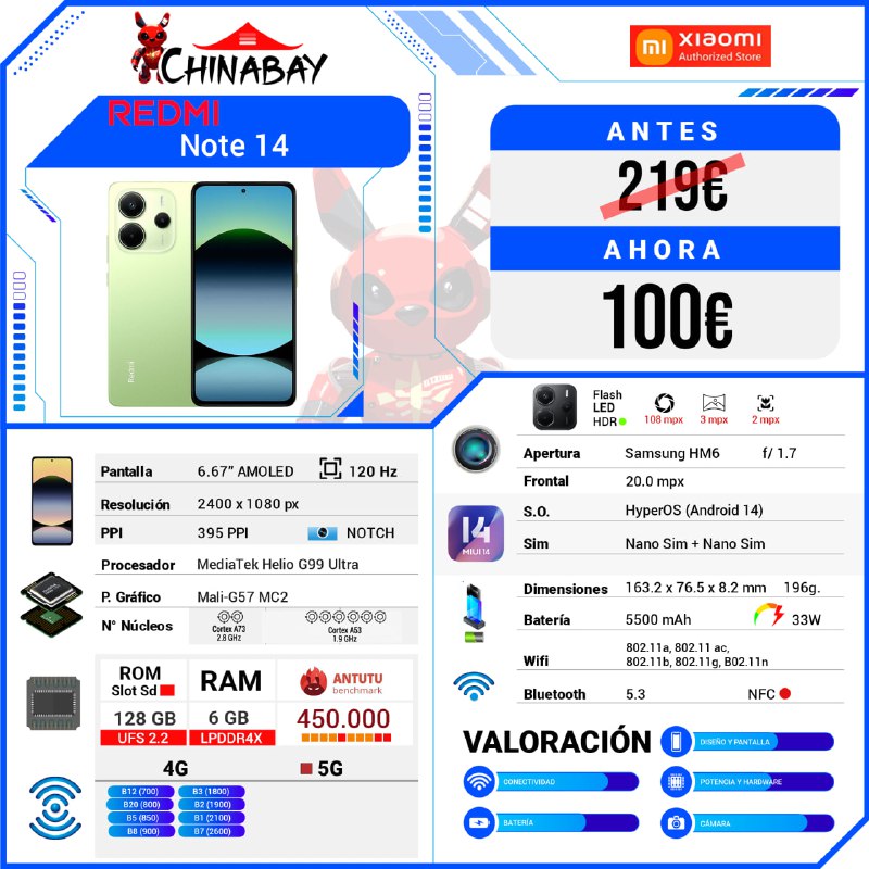 ChinaBay_deals's tweet image. 🟢¡¡ PRECIO MINIMO !!

🧡Redmi Note 14 4G  
💶 Precio: 100.73€  
📝 Cod. Promo: ESCD12  
🌐 Comprar aquí: chinabay.pro/3JCFpl4  

🕳ROM: 6 GB | ROM: 128 GB  
♨️ GLOBAL Version  

#RedmiNote14 #SmartphoneDeals #Gadgets #TechSale #Xiaomi