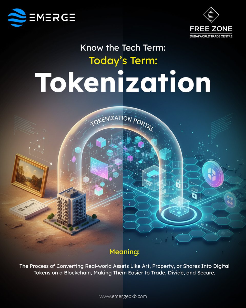 emergedxb's tweet image. Real Estate on the blockchain? 🔑 

That&apos;s tokenization—turning real assets into secure, tradable digital tokens. 

Innovation like this is shaping the future at DWTC, and @emergedxb helps you join in. 

#TokenizationRevolution #DigitalAssetsFuture