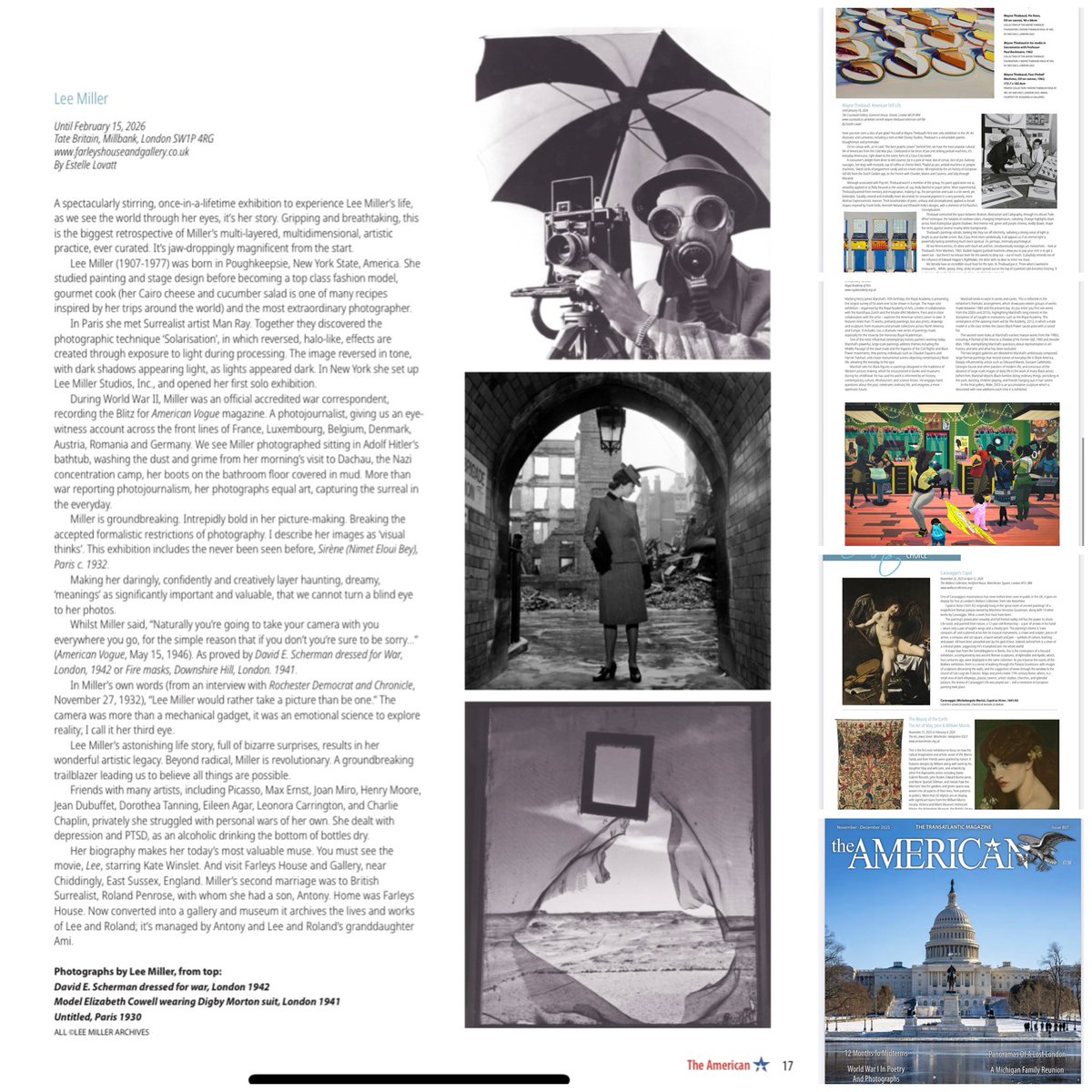 Here’s my #LEEMILLER <a href="/Tate/">Tate</a> Britain <a href="/FarleysHG/">Farleys House & Gallery</a> arts choice review in the latest issue of <a href="/TheAmericanMag/">The American Magazine</a> issue 807