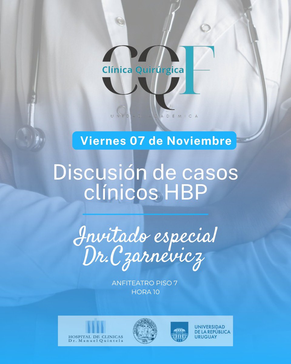 🎓 Invitación al Ateneo Interdisciplinar Discusión de casos clínicos de cirugía Hepatobiliopancreática
📅 Viernes 7 de noviembre.
📍 Anfiteatro piso 7.
🕒 Hora 10.

Contaremos con la participación especial del Dr. Czarnevicz ¡Los esperamos!