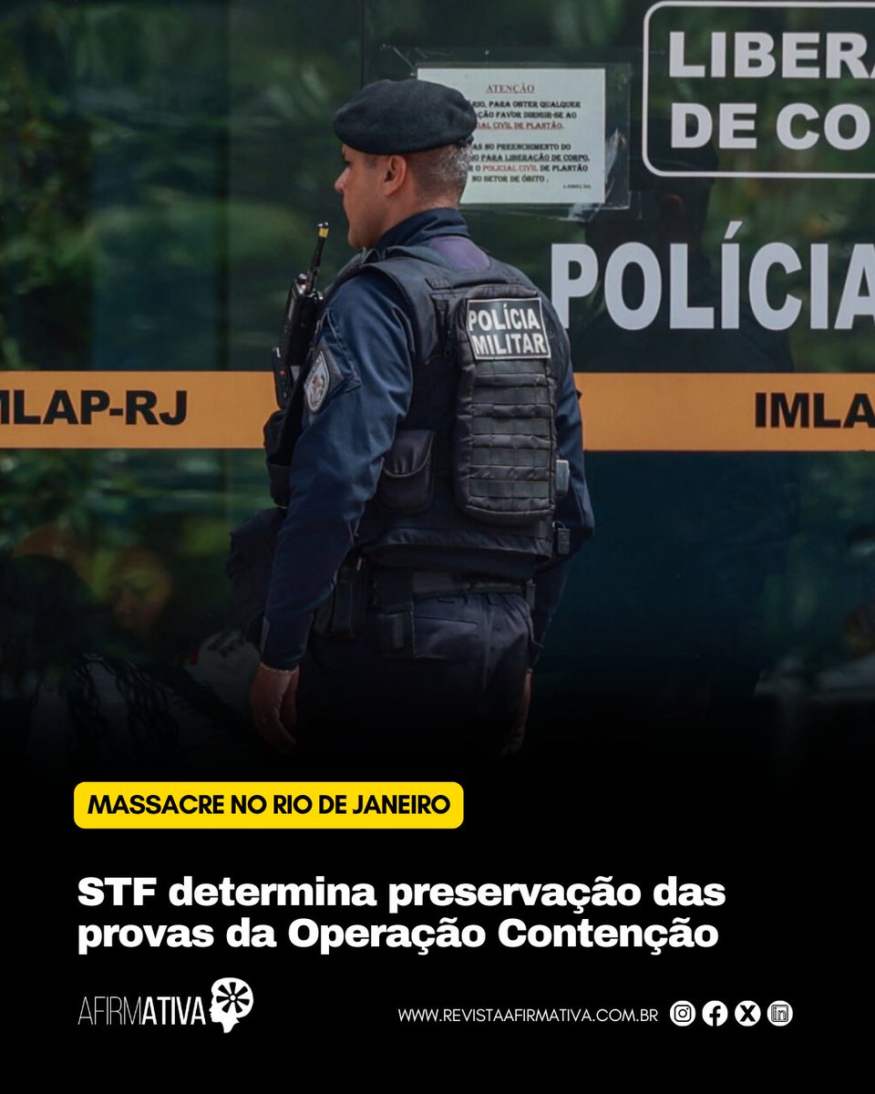 RAfirmativa's tweet image. Alexandre de Moraes determinou a preservação das provas da Operação Contenção, que deixou 117 mortos no Rio. A medida busca garantir controle e transparência sob a ADPF das Favelas.

#massacrenorj #stf #operaçãocontenção #direitoshumanos

Leia: revistaafirmativa.com.br/stf-determina-…