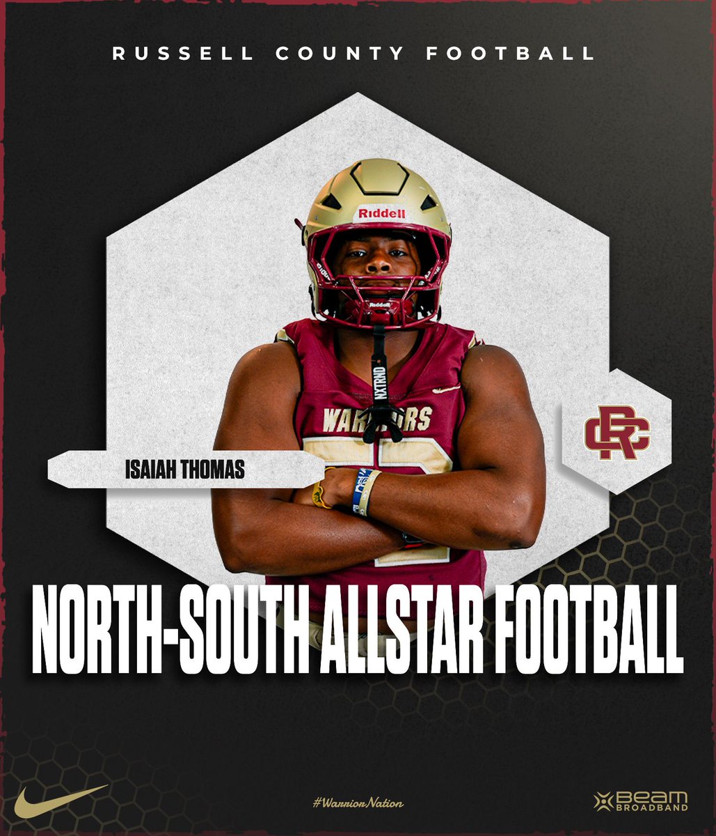 RCWarriorsFB's tweet photo. Congratulations to Isaiah Thomas on being selected to play in the Alabama North-South All-Star Game! An incredible honor and a testament to his hard work and talent. #WarriorNation

Russellcsd https://t.co/adN4e1iGNE
