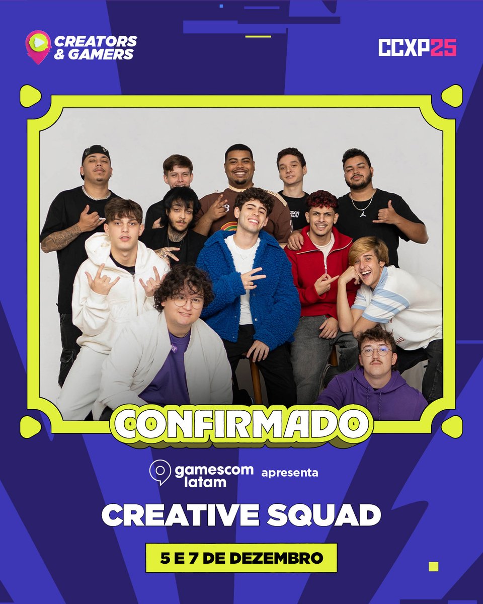 CCXPoficial's tweet photo. AAAAAAAAA eu vo morre com esse anúncio direto do Palco Creators &amp; Gamers!

A @creativesquaddd tá preparada pra viver o maior festival de cultura pop do mundo! E vocês aí? 🙌 https://t.co/YcowugE0DS