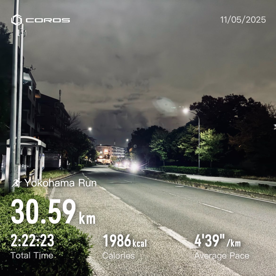 ラン
　E122分/T20分
　(11月合計71m/T32分)

補強
　バーピージャンプ 30回
　膝ころ　30回
　ケトルベルスイング 90回
　縄跳二重跳び 300回
　(11月計60回/60回/918回/600回)
#サブエガ  #coros #pacepro