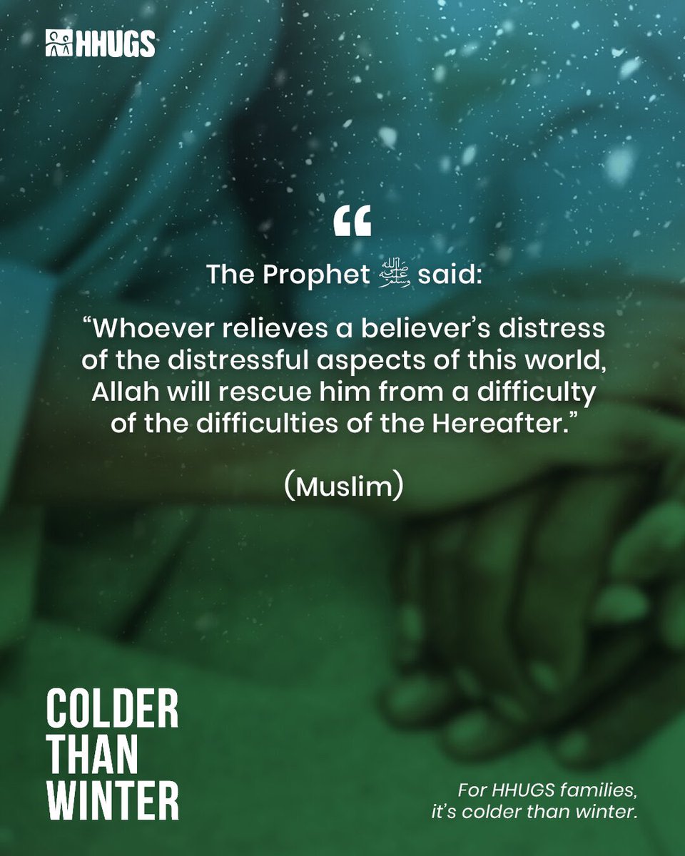 When you ease someone’s hardship, Allah eases yours.
For HHUGS families, relief begins with you.
Provide a heater for £30 and bring comfort into a cold home.
🤍 hhugs.org.uk/winter-2025

#ColderThanWinter #HHUGS #GiveWarmth #SadaqahJariyah #WinterAppeal