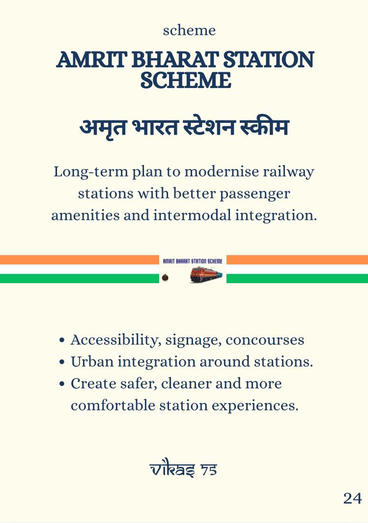 SujeetKOfficial's tweet image. #KnowYourScheme

#Amrit Bharat Station Scheme aims at providing long-term plan to modernise railway stations with better passenger amenities and intermodal integration. The Amrit Bharat Station Scheme aims to modernize and enhance 1,275 railway stations across India, focusing on…