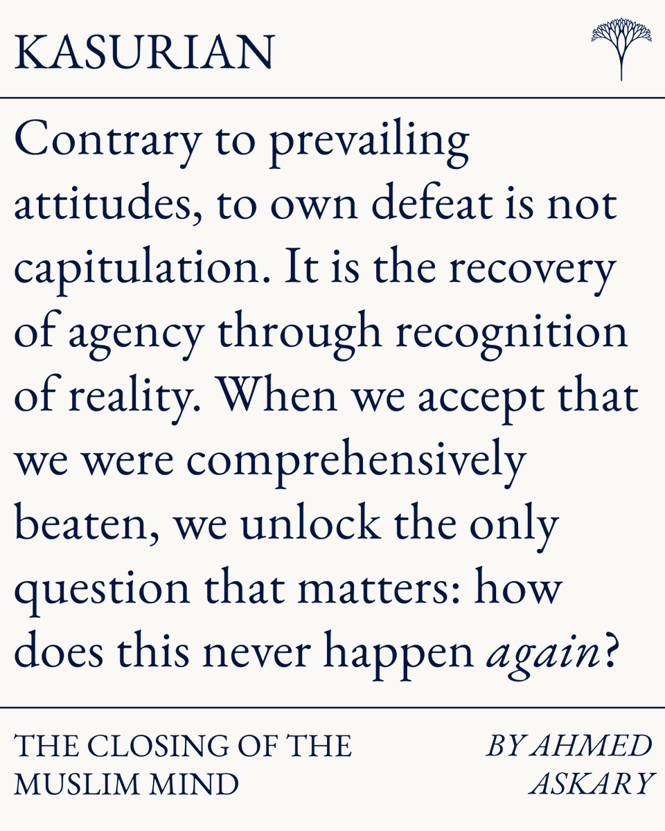 KasurianMag's tweet image. Unable to confront the scale of our loss, we have absolved ourselves of responsibility and rendered our defeat inexplicable except as a divine test or a Western conspiracy. In doing so, we have surrendered the one thing that might allow recovery: agency.

Read more in our latest…