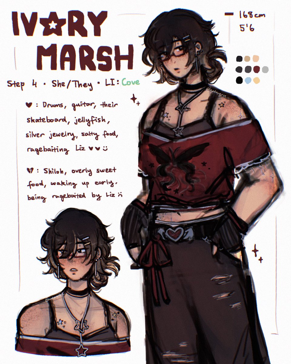 redid ivory's step 4 design!!! :3 all their designs are locked in now so i only have lia's step 4 now YYAYYYY!!!!
cove was meant to be in here too but i got a bit lazy... 🧍‍♀️ i'm not too proud of this either so i might redo the ref sheet one day 😋