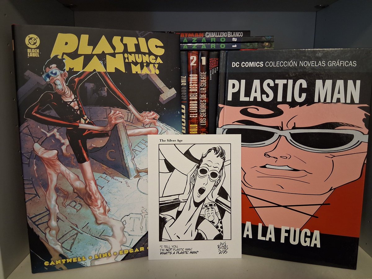 Me acaba de llegar el #inktober de #luisbustos sobre #plasticman y me ha alegrado el día. En un mes sale su DC Finest con material clásico, del que aparte de los dos tomos que veis solo hay dos grapas de Universo DC de Zinco (1/2) ⬇️⬇️⬇️