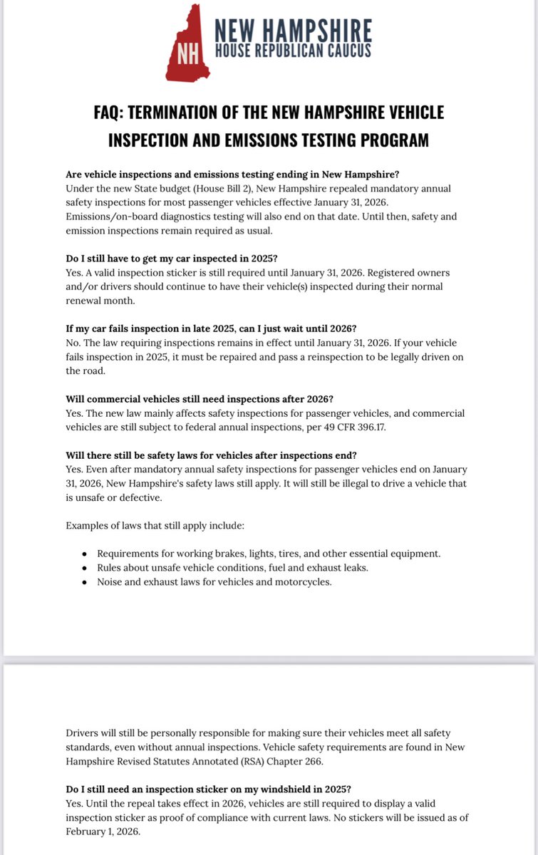 Vehicle inspection repeal FAQ. Good to know!