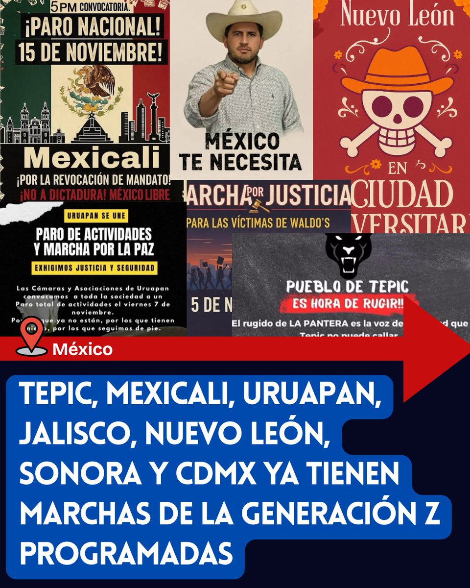 MexicoalDerecha's tweet image. ✅✅✅TEPIC, MEXICALI, URUAPAN, JALISCO, NUEVO LEÓN, SONORA Y CDMX YA TIENEN MARCHAS DE LA GENERACIÓN Z PROGRAMADAS
👇👇👇

Al menos 7 estados de la república tienen marchas de la Generación Z programadas. Se pide a toda la ciudadanía a asistir o mostrar su apoyo colocando un…
