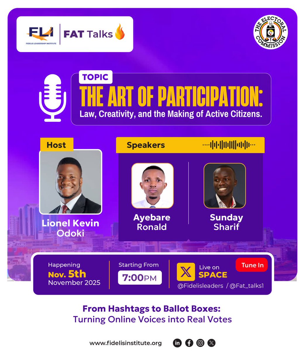 JStinRajAyebale's tweet image. We often talk about *change*, but how often do we actually *participate* in making it happen?

🔥 *Tonight at 7PM EAT* — tune in for F.A.T Talks as we dive into:

turning online energy into real civic impact.


#FATTalks