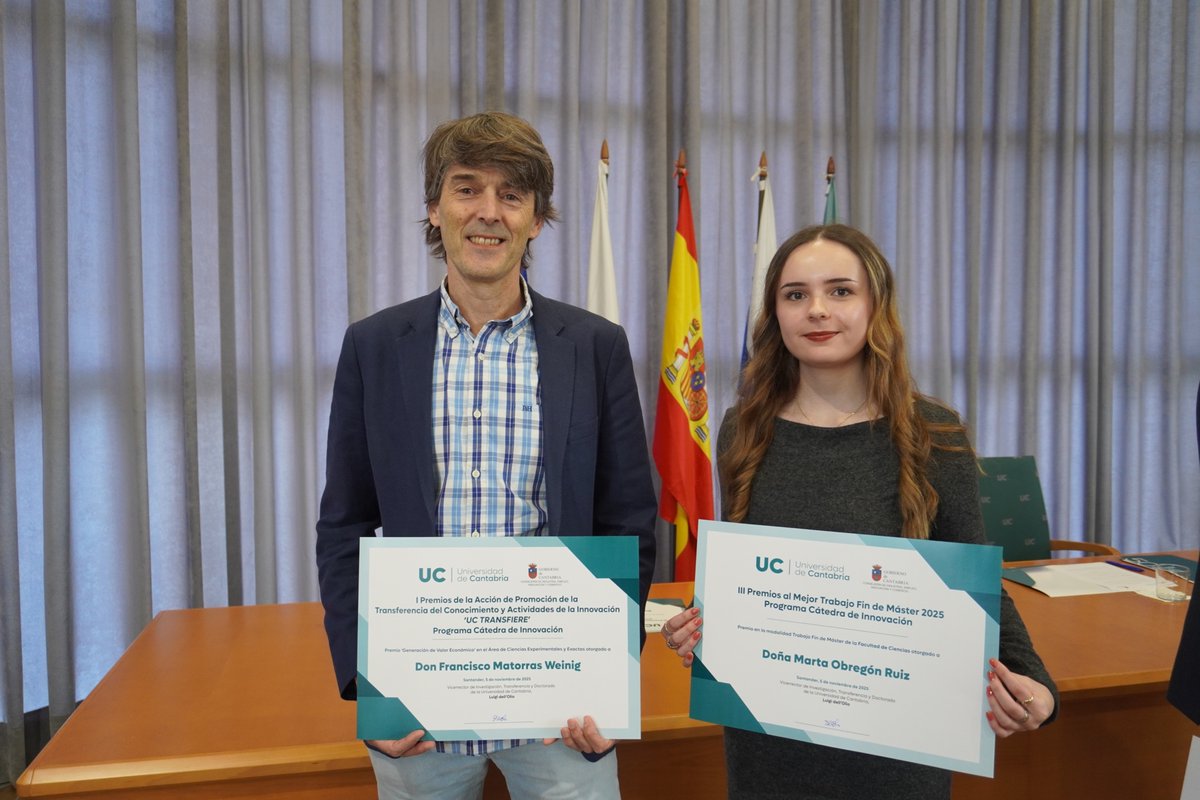 IFCA_CSIC_UC's tweet image. 📸Francisco Matorras y Marta Obregón, galardonados por @unican por su excelencia científica

1️⃣Matorras, premio UC TRANSFIERE por la generación de valor económico en Ciencias Experimentales y Exactas

2️⃣Obregón, premio al Mejor Trabajo de Fin de Máster de la Facultad de Ciencias
