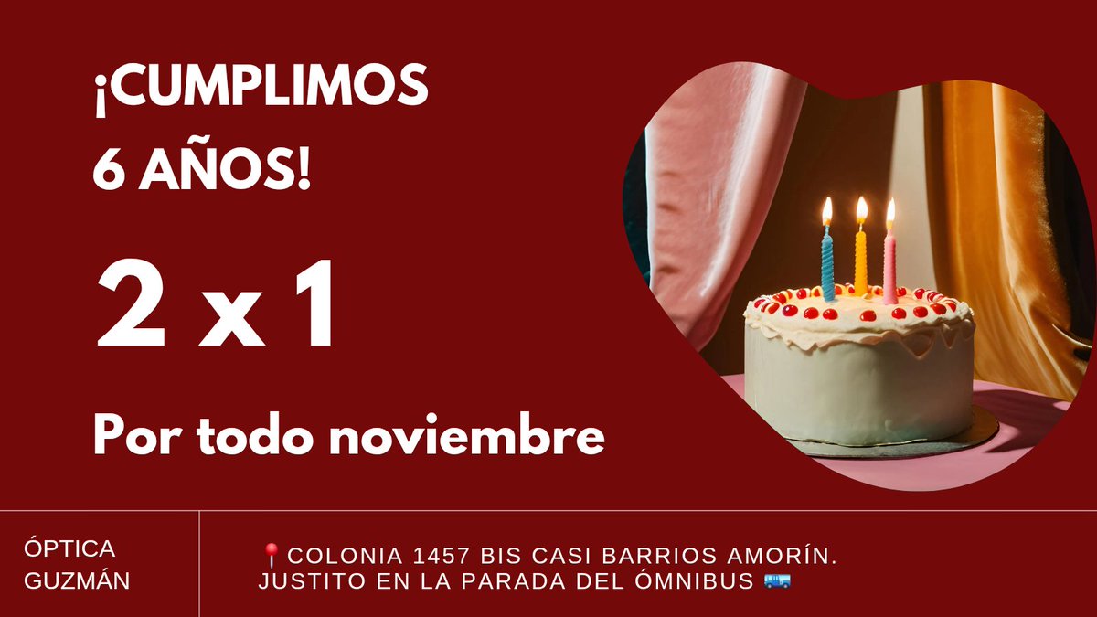 VOLVIÓ EL 2️⃣❌1️⃣
Este mes estamos de cumple! 🎂🎈y los regalos son para vos.
🎁Llevas un par de lentes completo (armazón y cristales) y te regalamos otro con la misma graduación.
Te esperamos!
#OpticaGuzmán #VeniAVer