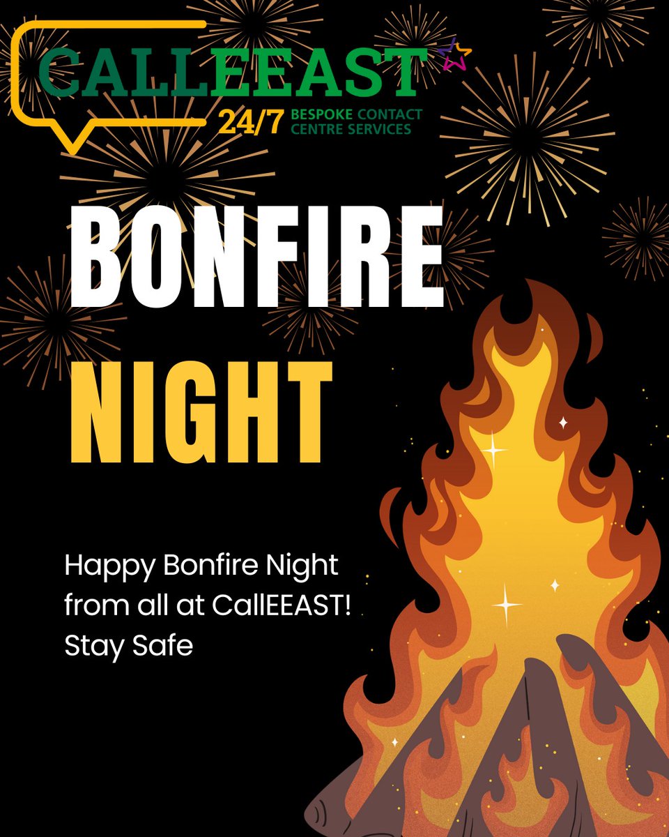 🎆Happy Bonfire Night!🎇
Wishing everyone celebrating tonight and over the weekend a fun-filled and sparkling evening!
🔥Stay safe, wrap up warm, and enjoy the beautiful colours lighting up our skies
🖥️ - calleeast.co.uk
#BonfireNight #StaySafe #Fireworks #ContactCentre