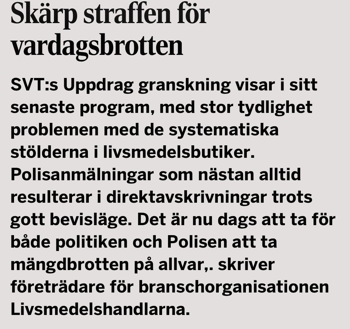 När en butiksägare lämnar in film, namn och adress på gärningspersonen och polisen ändå lägger ner då är det inte längre bevis som saknas, utan ansvar och prioritering.

Vardagsbrotten drabbar vanligt folk, företagare och tryggheten i hela samhället. Ändå behandlas de ofta som