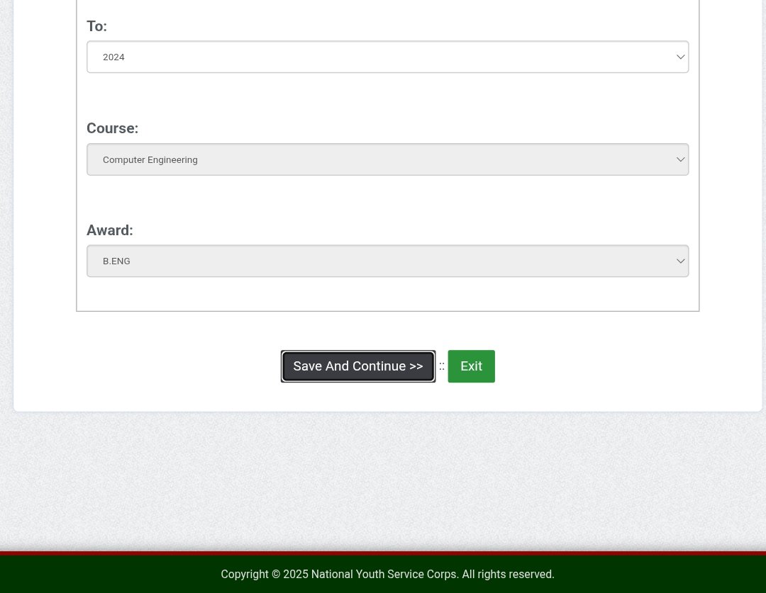 aroh_davison's tweet photo. @nysc360 The save and continue button is not working oh, any solution https://t.co/RPZyZPQ168