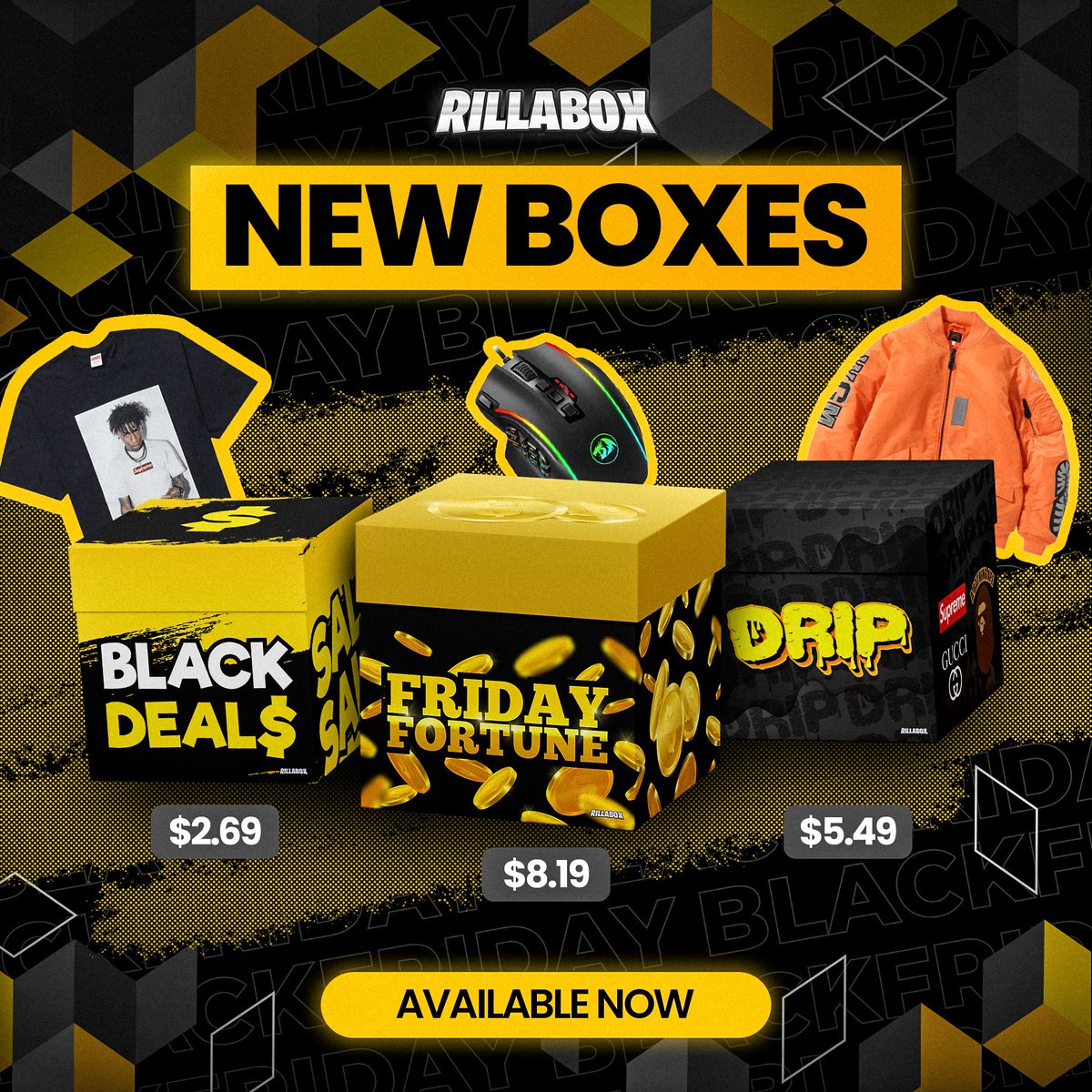RillaBox's tweet image. NEW BOXES ARE HERE!🔔

Our Black Friday Boxes are officially live, unbox prizes at the lowest prices ever

🩷+🔃 &amp;amp; drop RillaBox username below to win $5👇