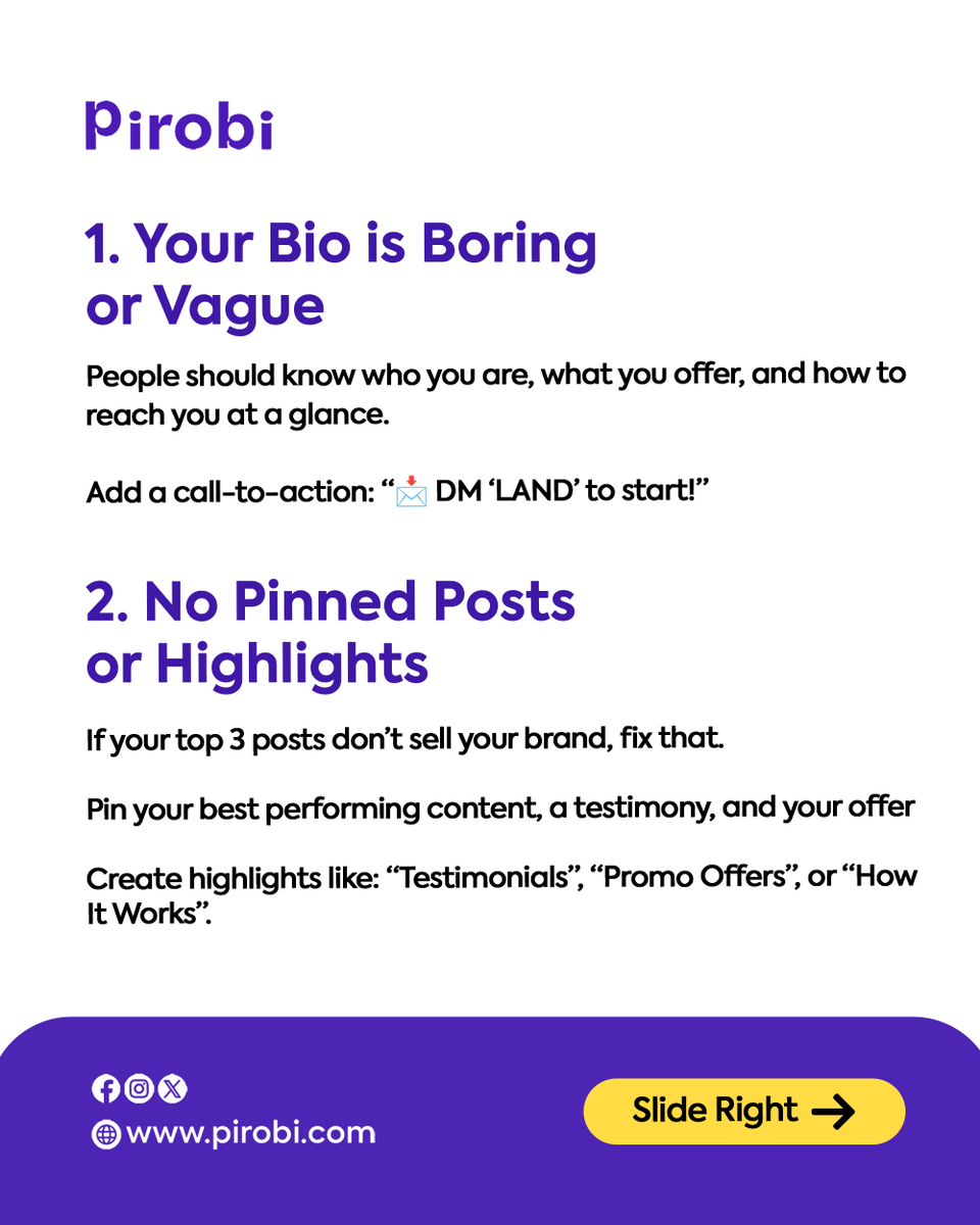 Pirobian's tweet image. Things to fix on your social media profile before December.
Swipe👉

#digitalmarketingstrategy #pirobi #digital #digitalmarketingnigeria #businessplan #businessmarketing #seotips #socialmediamanagement #emailmarketing #contentcreation