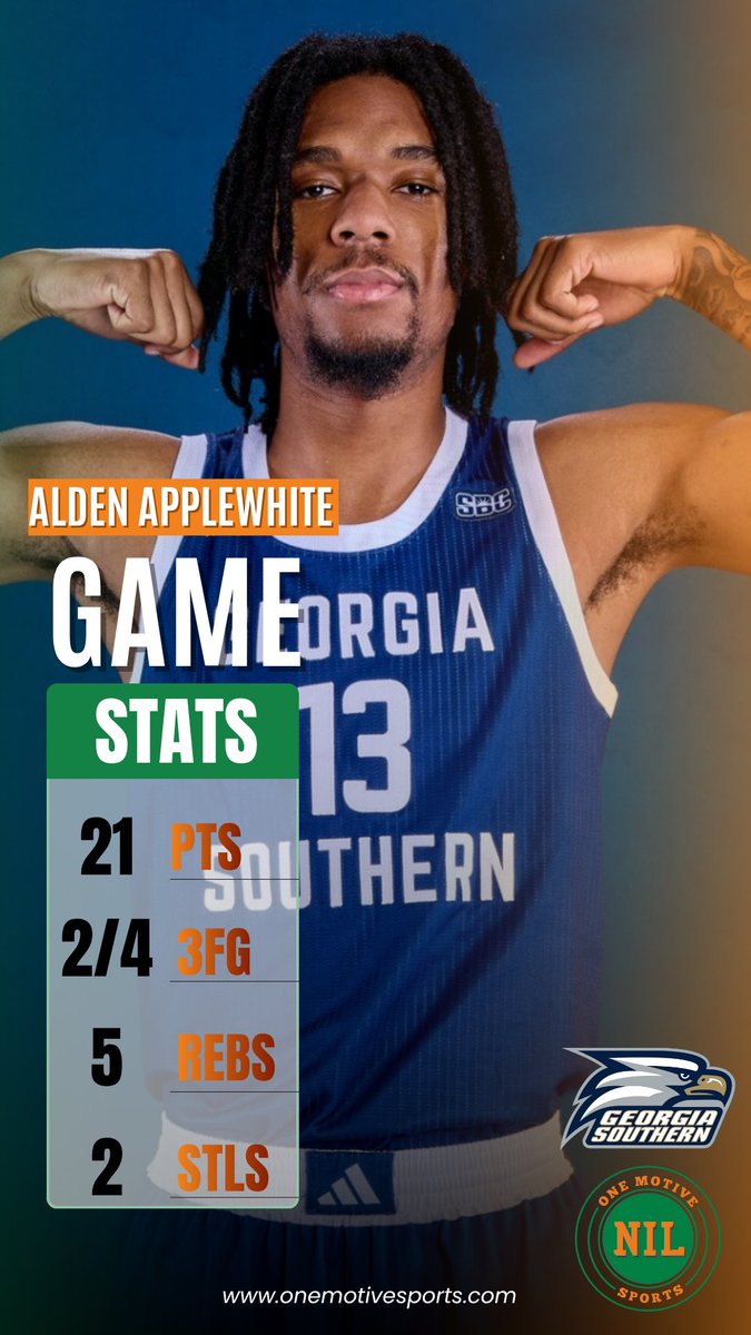 Alden Applewhite <a href="/AldenApplewhit3/">Alden Applewhite</a> had a terrific debut with Georgia Southern last night! The 6’7” Senior Forward from Memphis, Tennessee had a team high 21 points to go with 5 rebounds and 2 steals as his Eagles lost a tough one on the road to East Carolina, 92-89. #OMSNIL