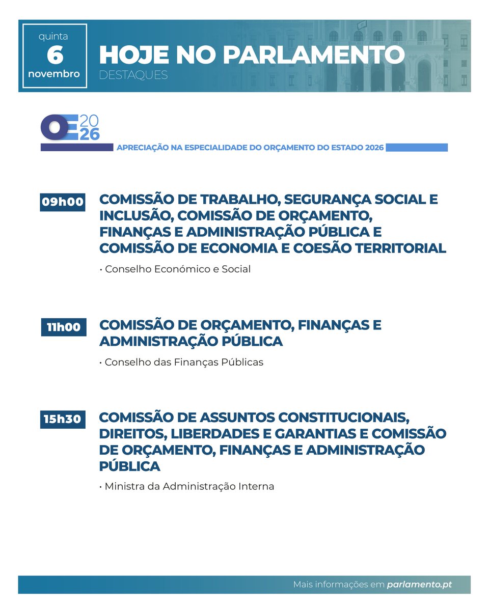 #HojenoParlamento
Saiba mais na Agenda Parlamentar, disponível em:  agenda.parlamento.pt
#assembleiadarepublica