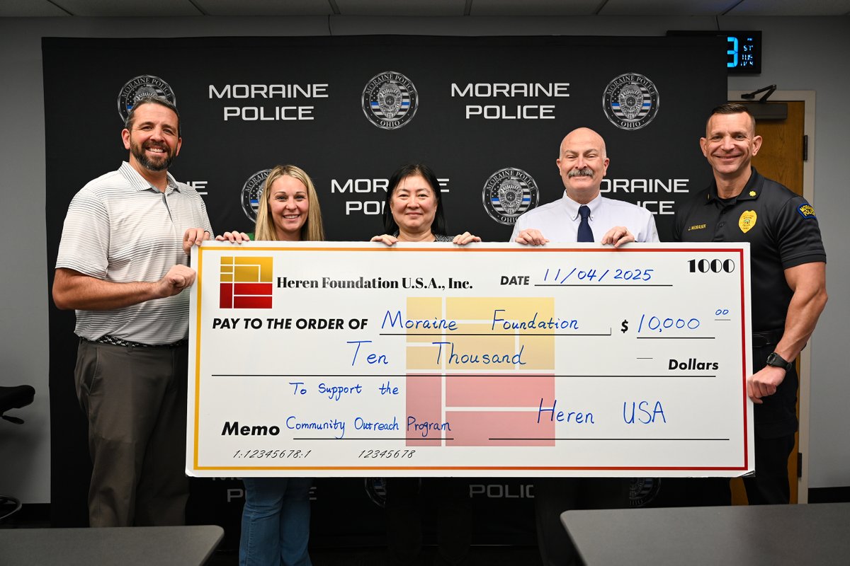As a proud community partner, Heren Foundation USA -- established by Fuyao Group-- is honored to contribute $10,000 to the Moraine Foundation in support of our dedicated police heroes who bring warmth and joy to families throughout our community.