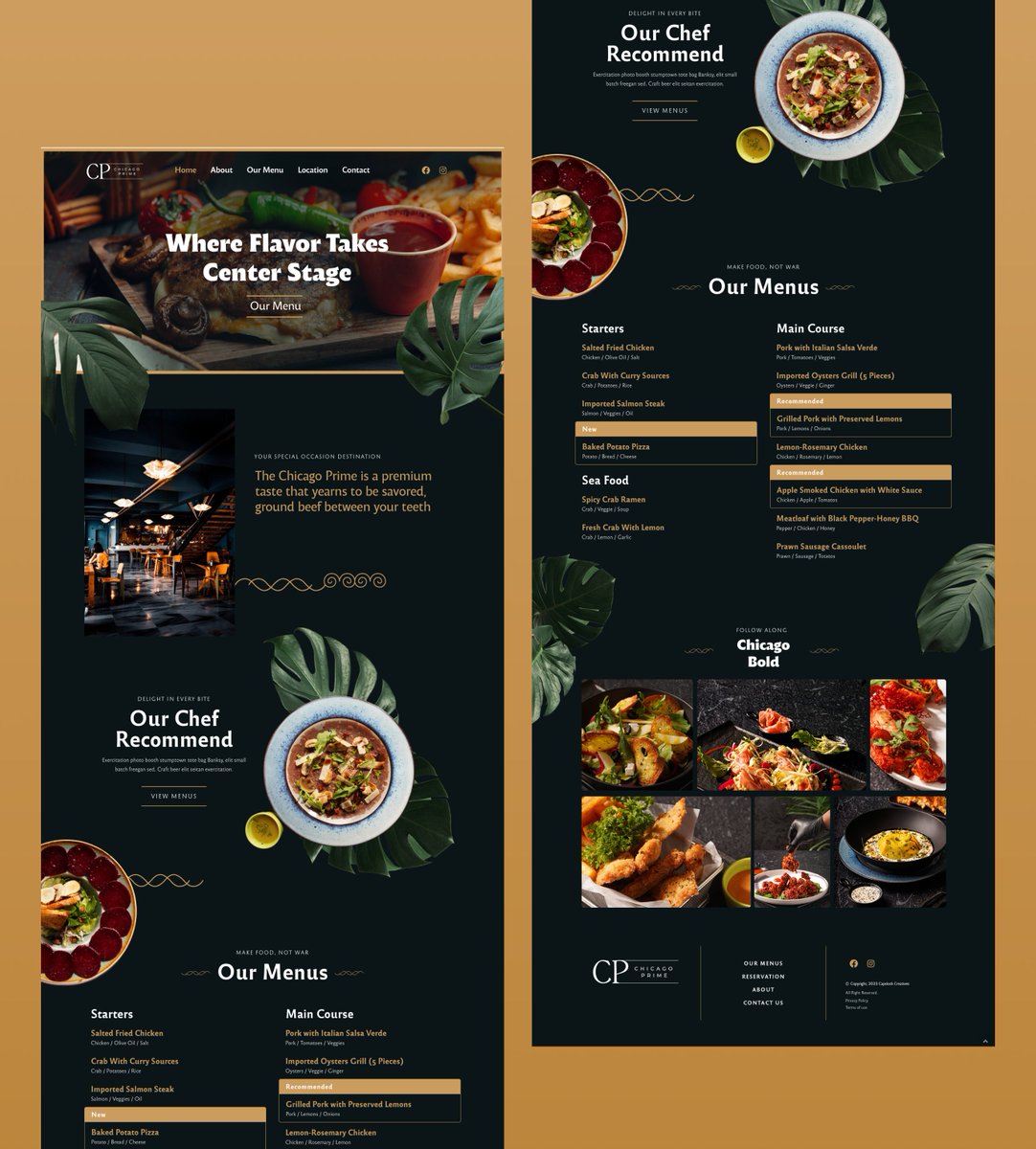 irmakhilji's tweet image. Just wrapped up a bold &amp;amp; elegant restaurant website for Chicago Prime 🍽️🔥
Rich visuals, warm tones, and a design that lets the food do the talking 👨‍🍳✨
#restaurant #UIDesign #WebsiteDesign #foodwebsite
#Freelancer