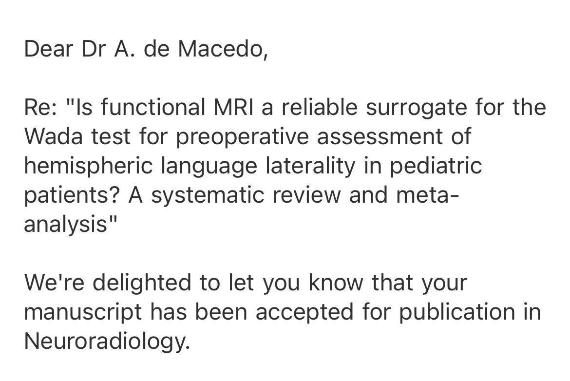 BeatrizMacedoMD's tweet image. I am DELIGHTED to announce our paper has been accepted in Neuroradiology!!! This was a challenging one with multiple analyses, so I’m especially proud of the outcome!!! Huge thanks to my team and my mentor @liciapluna!! Can’t wait to share the final version soon! 😍🤩 #fMRI #peds