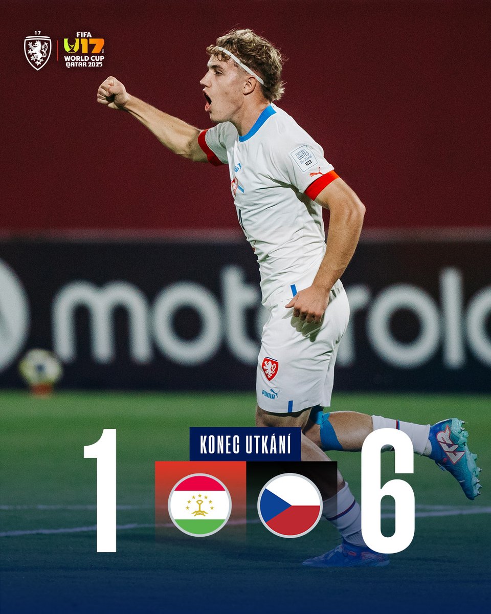 ⭐⭐⭐ VICTOIRE 

Une belle et large victoire face au Tadjikistan 🇹🇯 pour l'entrée en lice dans cette Coupe du Monde U17 !

⚽⚽⚽ Vit Škrkoň
⚽⚽ Petr Potměšil
⚽ Dominik Zajac

Homme du Match : Vit Škrkoň 🌟