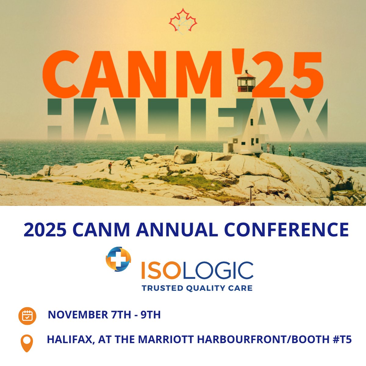 Isologic_Pharma's tweet image. We’re thrilled to be attending the 2025 Canadian Association of Nuclear Medicine (CANM) Annual Scientific Conference, taking place November 7–9 in Halifax, Nova Scotia.
We will be at booth T5, ready to connect and discuss .