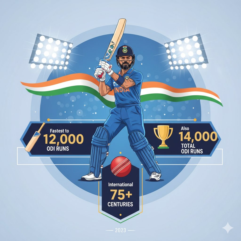 Records That Define Him

➡️ सबसे तेज़ 8,000–12,000 ODI रन
➡️ 75+ इंटरनेशनल शतक
➡️ 26 टेस्ट शतक
➡️ 14000+ ODI रन
➡️ T20 में 4000+ रन
हर इनिंग के साथ एक नया रिकॉर्ड, हर मैच में एक नया मिशन। 🔥
#KingKohli #HappyBirthdayVirat