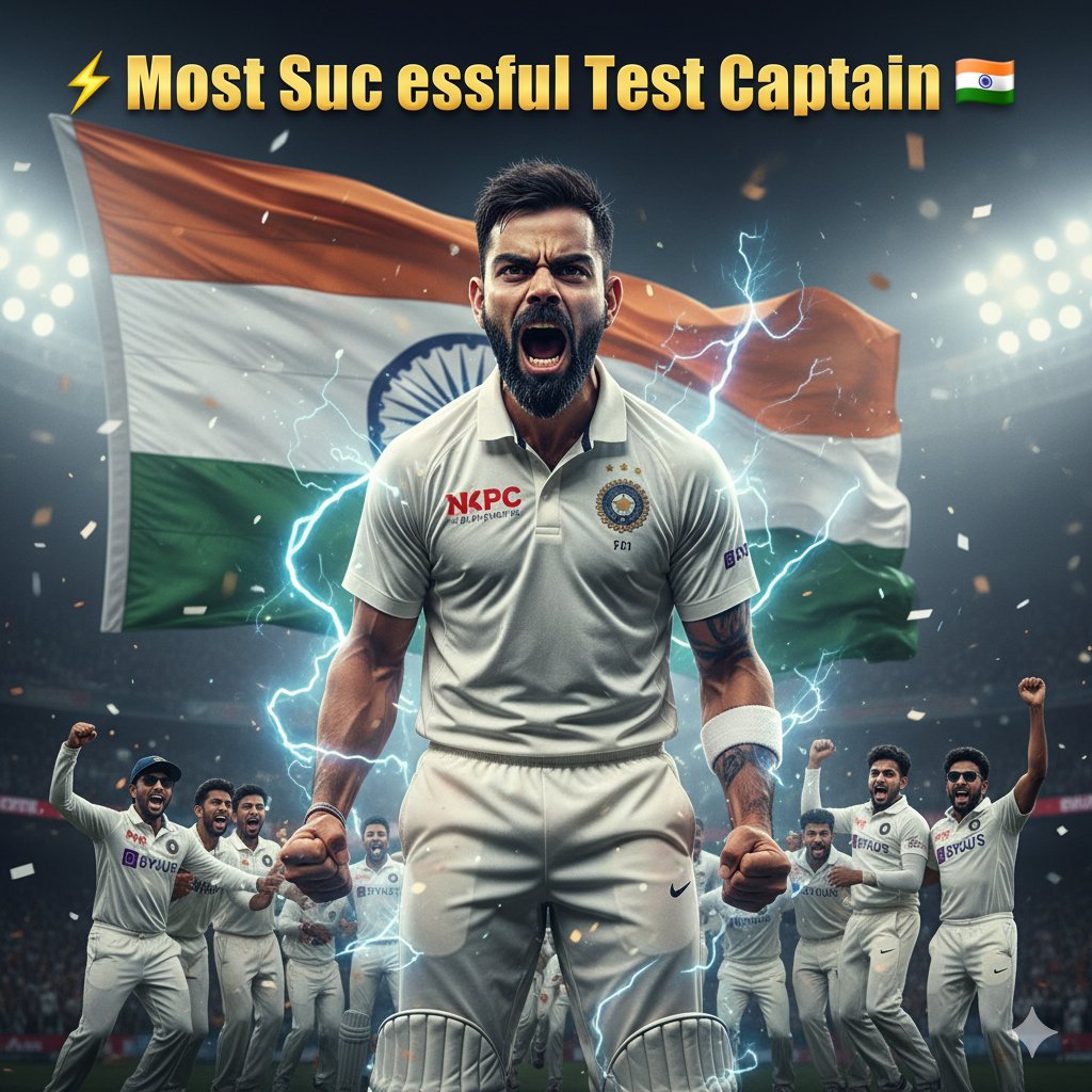 Captain Kohli Era

68 टेस्ट में 40 जीतें 🇮🇳
भारत का सबसे सफल टेस्ट कप्तान।
उसने सिर्फ मैच नहीं, सोच बदली — “हम हर जगह जीतने निकले हैं।”
Leadership by fire, fueled by passion. 🔥