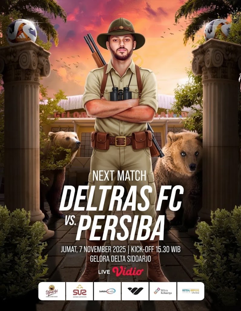 DELTAMANIAREDZ's tweet photo. Next Match Week Ke -9 
DTS ❌ BPP
Jumat, 7 November 2025
Gelora Delta stadium Sda
Kick Off 15:30 WIB

Siap berburu beruang madu 
Bidik trass, Shot on goal ‼️

#identitasedarjo #deltrassidoarjo #deltamania #deltamaniaredz  #thelobster #deltaforce #geloraputradelta #Gpd #delrasfc https://t.co/kw5fKesYOq