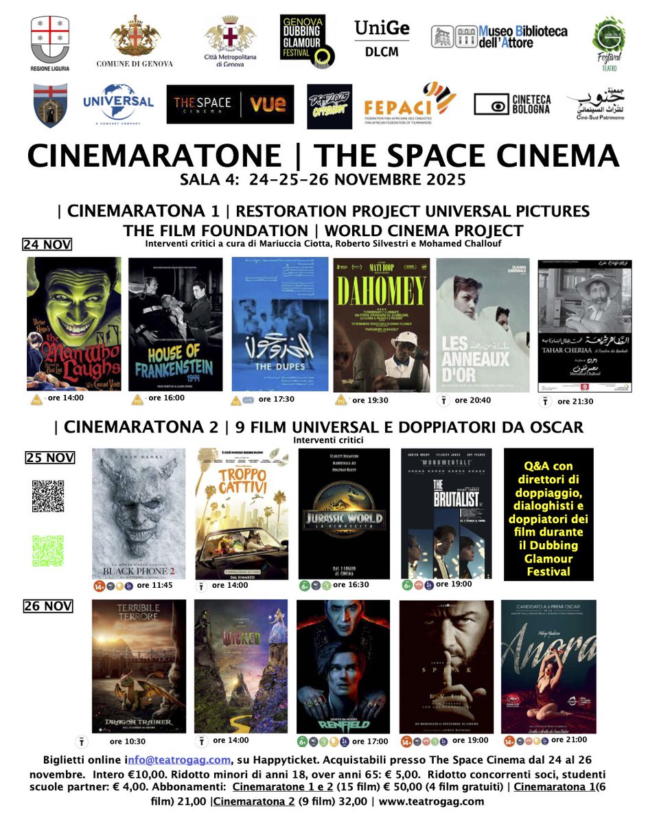 Cinemaratone a The Space Cinema Genova 24-25-26 Novembre teatrogag.com/cinemaratone-t… via <a href="/teatrogag/">Teatro G.A.G. - APS.</a>