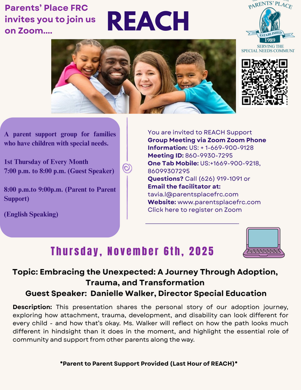 Sharing on behalf of <a href="/parentsplacefrc/">Parents Place</a>  REACH English Speaking Support Group meetings Thursday, November 6th, 2025: 
mailchi.mp/cacselpa/novem…