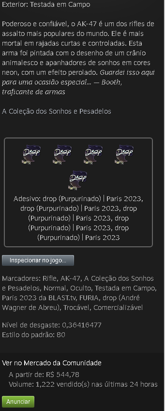 Jotaalef's tweet photo. Sorte ou visão de futuro?

Comprei AK Desejo Noturno por R$ 50,50 no dia 23 de Setembro, hoje ela custa apenas R$ 544.
@CounterStrike @valvesoftware https://t.co/s2iMffUlhJ