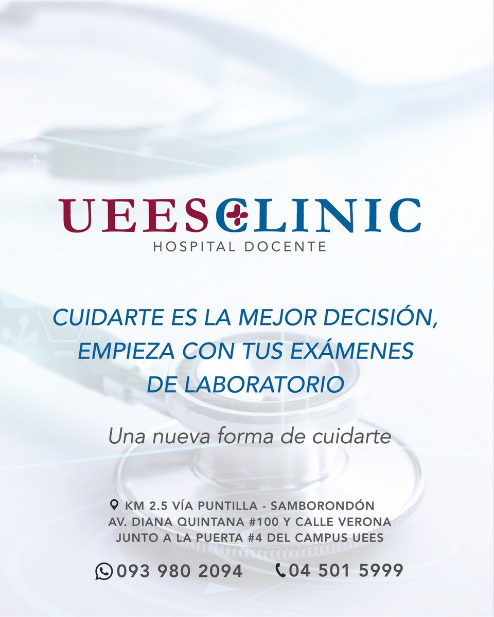 UEESClinic's tweet image. No esperes sentirte mal para cuidar de ti 💛
Un chequeo a tiempo puede marcar la diferencia entre prevenir y tratar.
Confía en nuestro laboratorio para mantenerte un paso adelante en tu salud.

#LaboratorioClínico #Prevención #UEESCLINIC #CuidamosTuSalud