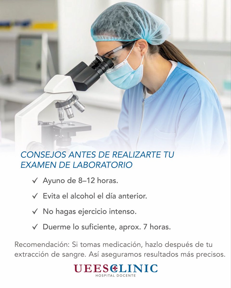UEESClinic's tweet image. No esperes sentirte mal para cuidar de ti 💛
Un chequeo a tiempo puede marcar la diferencia entre prevenir y tratar.
Confía en nuestro laboratorio para mantenerte un paso adelante en tu salud.

#LaboratorioClínico #Prevención #UEESCLINIC #CuidamosTuSalud