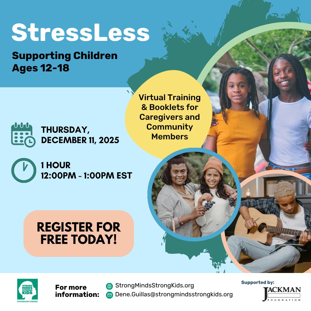 Join us for a virtual StressLess workshop to learn more about supporting your teen with their stress management! Register today help your teen StressLess! bit.ly/3LLmuVS

Special thanks to the Jackman Foundation for making this session possible!

#MentalHealthMatters