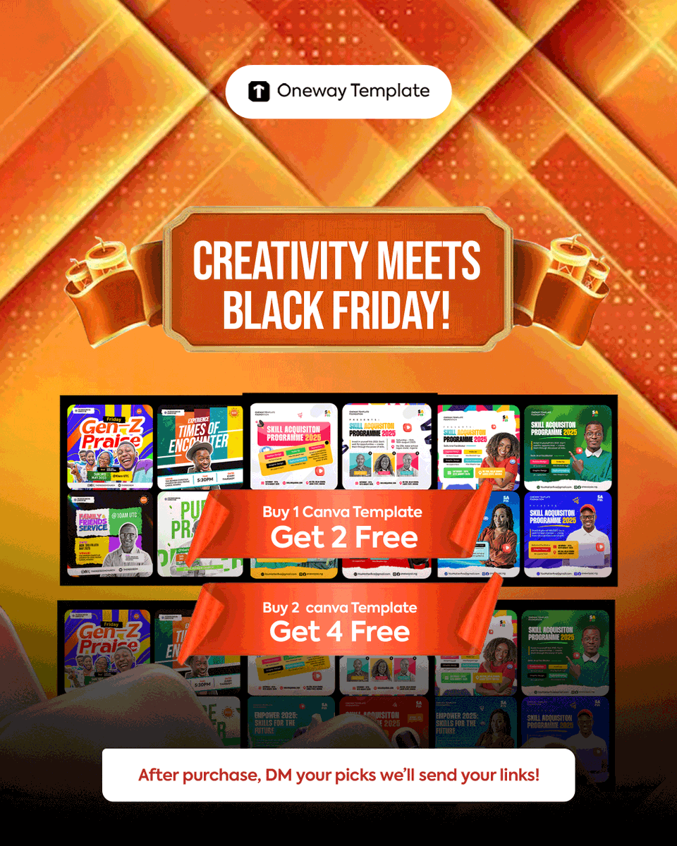 onewaytemplate's tweet image. Creativity meets black Friday!.

Buy 1 Canva Template and get 2 FREE💯
Buy 2 Canva Template and get 4 FREE💯

Link on Bio

#graphicdesign #graphicdesigner #logodesignservices #logo #creativedesign #creativity #business #template #company #designinspiration #modern #canva