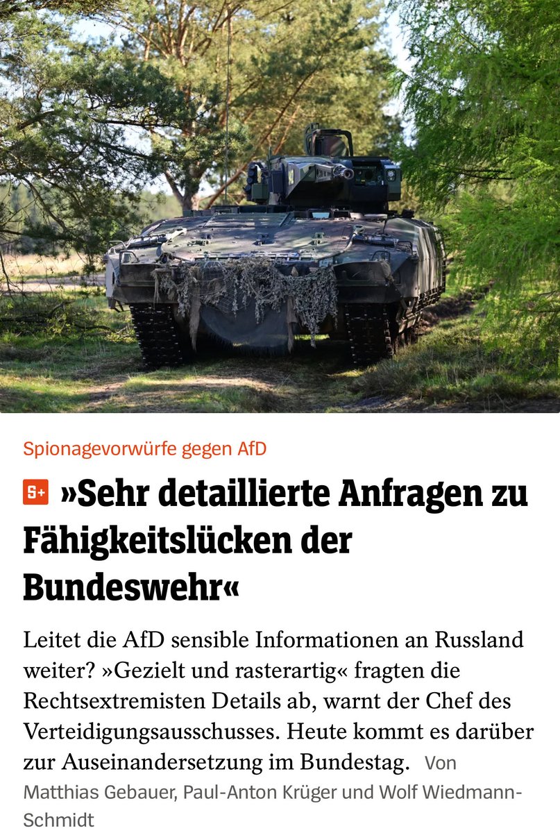 Wenn die AfD uns hier ausspäht und Putin zuarbeitet ist das Landesverrat. Die AfD hat sich immer mehr radikalisiert und stellt inzwischen eine große Gefahr für unser Land dar. Hass, Hetze, Putintreue. So radikal wie keine andere EU Rechtspopulistenpartei. spiegel.de/politik/deutsc…