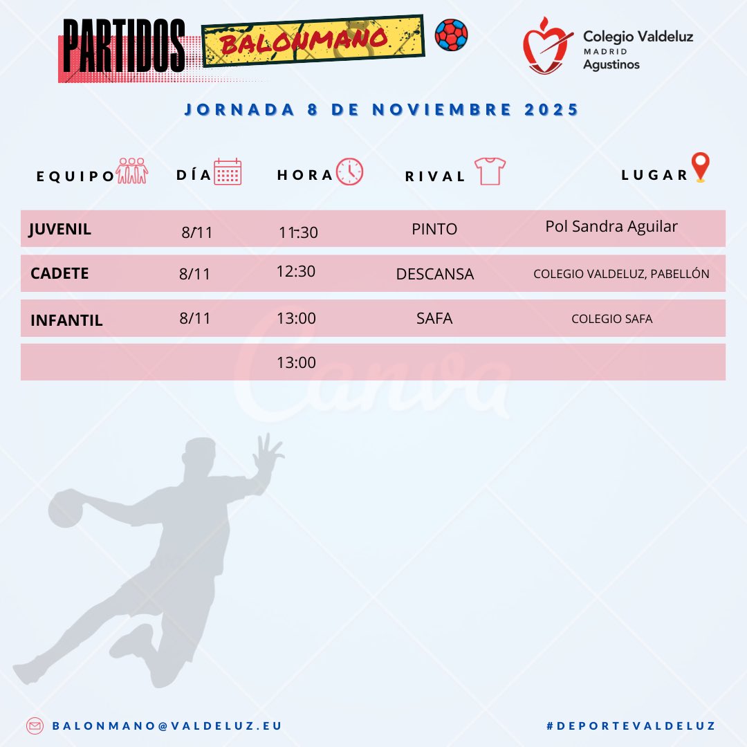 🤾‍♂️🤾‍♀️ Partidos de #balonmano del 8 de noviembre. <a href="/DeporteValdeluz/">Deportes Colegio Valdeluz</a>