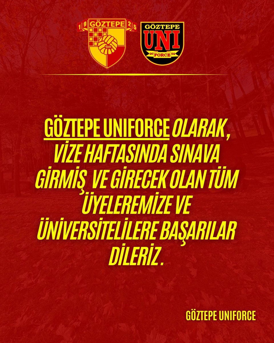 UniforceGoztepe's tweet photo. Vize haftasında sınava girmiş ve girecek olan tüm üyelerimiz ve üniversitelilere başarılar dileriz.

#Göztepe
#GöztepeUniforce https://t.co/cVLJL3gwbl