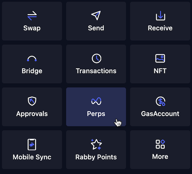 JoshDev0's tweet image. Just noticed this HL coded &quot;Perps&quot; button in my @Rabby_io extension.

Hyperliquid.
