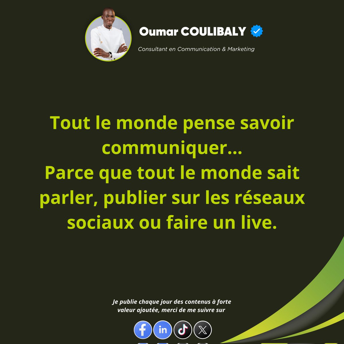 𝗔𝘂𝗷𝗼𝘂𝗿𝗱’𝗵𝘂𝗶, 𝘁𝗼𝘂𝘁 𝗹𝗲 𝗺𝗼𝗻𝗱𝗲 𝘀’𝗶𝗺𝗽𝗿𝗼𝘃𝗶𝘀𝗲 𝗰𝗼𝗺𝗺𝘂𝗻𝗶𝗰𝗮𝗻𝘁.

On confond “parler” et “faire passer un message”.

On confond “poster” et “impacter”.

On confond “faire du contenu” et “faire de la communication”.

Mais la #communication, ce n’est